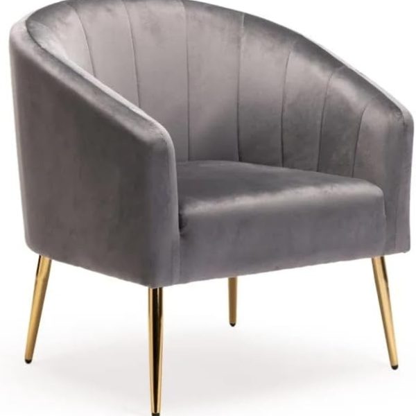Abhilasha Velvet Chair - Gold Leg - Grey