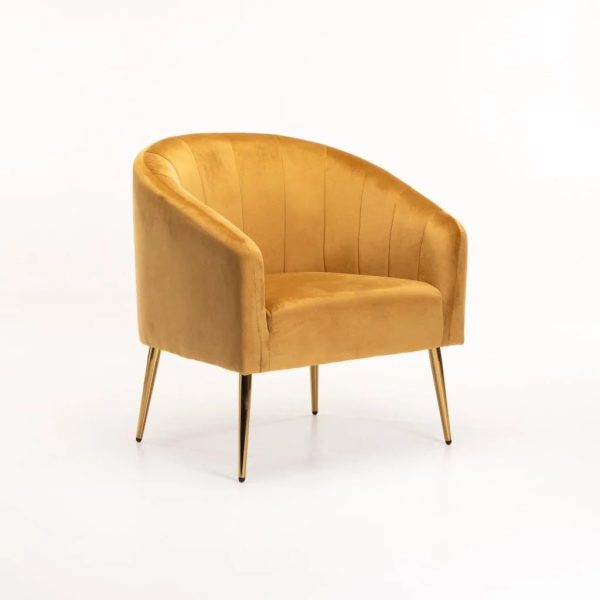 Abhilasha Velvet Chair - Gold Leg - Mustard