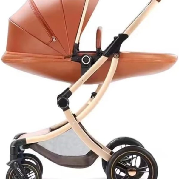 Pu Leather Egg Style 2 in 1 Luxury Stroller-Brown