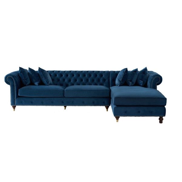 Faraai Blue Velvet Chesterfield Corner Chaise Sofa