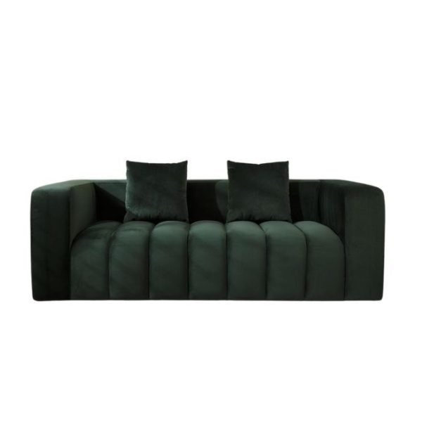 Bailey Green Velvet 3 Seater Panel Sofa