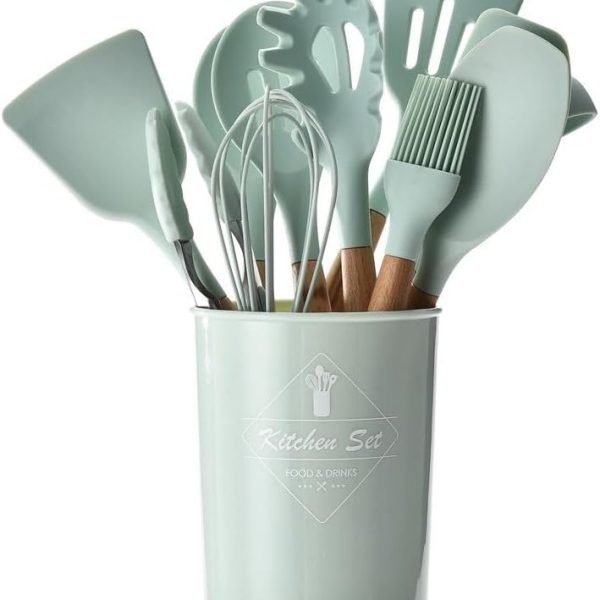 Jack Brown Cooking Utensil 11-Piece Set with Holder, Green