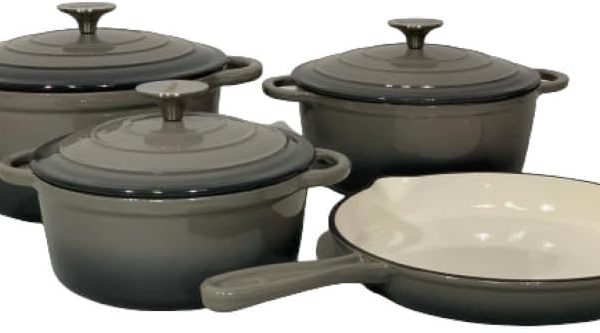 7 Piece Cast Iron Dutch Oven Cookware Pot & Stout Pan Set Charcoal