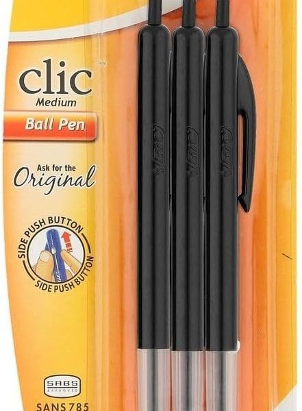 BIC Clic Medium 3 Ballpoint Pen in Blister Pack, 1 mm Nib Size, Black