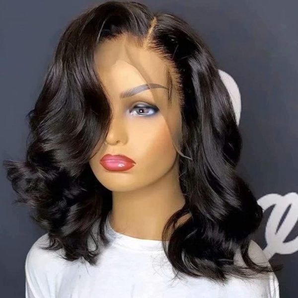 QUINLUX WIGS Body Wave Short Bob Human Hair Wig 13x6 HD Transparent Lace Front Human Hair Wig Brazilian Hair Natural Color 150% Density Short Wigs Ocean Wave Pre Plucked With Baby Hair For Women16inch