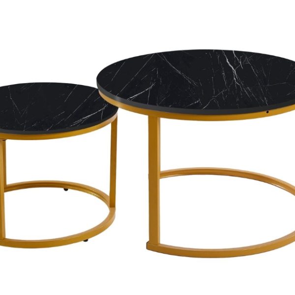 Furnny Nesting Coffee Table Round End Table Stacking Side Tables - Set of 2 - Black Gloden