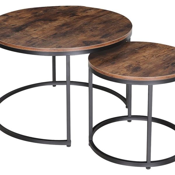 Anchor 2 Round Nesting Coffee Side End Table MDF Wood Metal Set 80/48cm