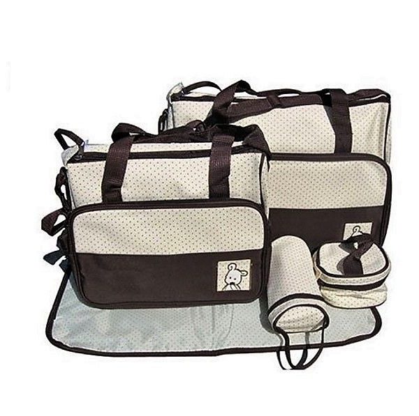 Multifunctional 5 Piece Nappy Bag - Brown