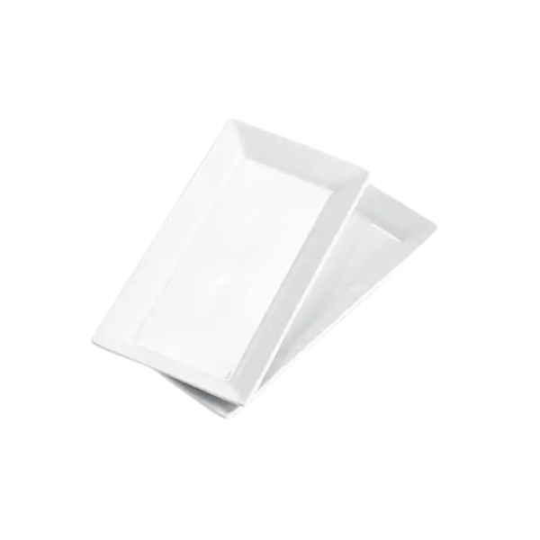 Ceramic Rectangular White Serving Platter Set-2 Pieces- 15X26cm