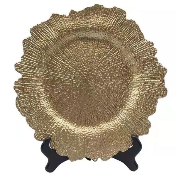 25 Piece Gold UnderPlates, 38cm Reef Plastic Chargers for Dinner Plate
