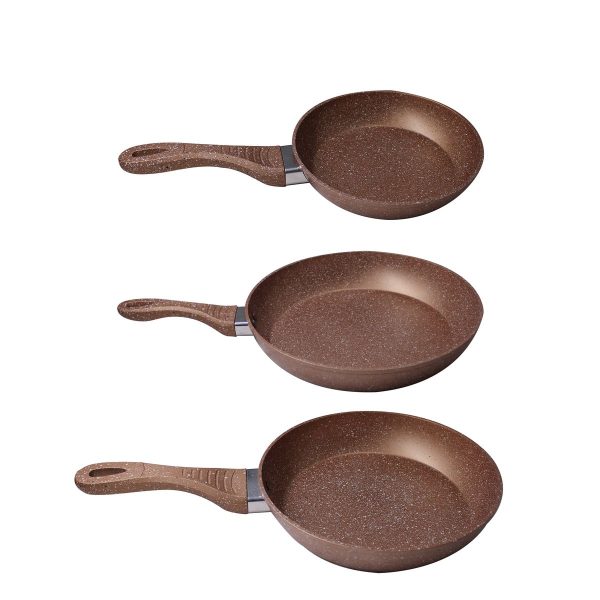 Convertible Granite Non-Stick Fry Pan 3 Piece Set - 20, 24 and 28cm - Brown