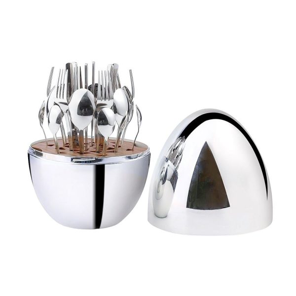 Cutlery Set with Egg Shaped Holder -24pcs - Silver