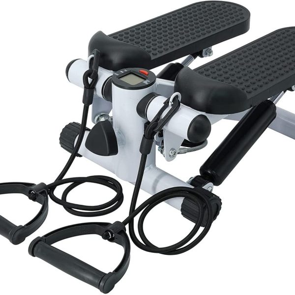 Fitness Exercise Stepper Bike with Resistance Bands-White & Black