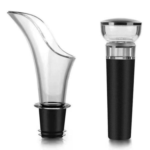 Wine Vacuum Stopper and Wine Pourer Set- Black