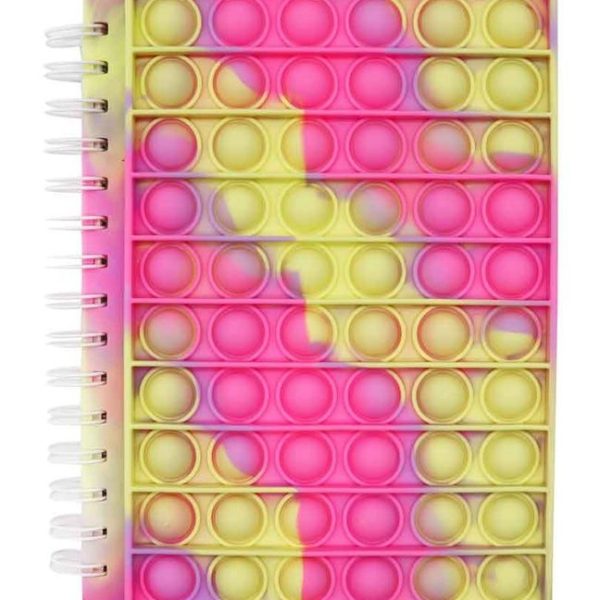 A5 Popit Bubble Notebook Fidget Toy, Fidget Notebook College Ruled - Pink Yellow