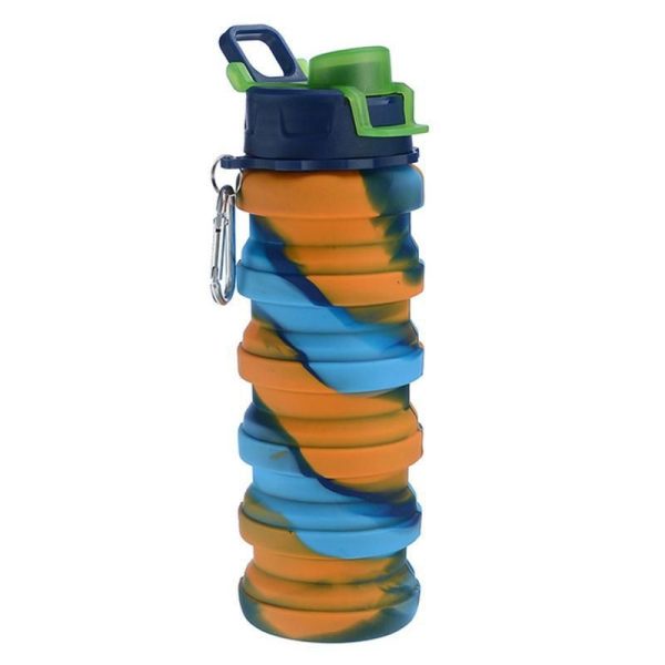 500ml Portable Silicone Foldable Water Bottle - Yellow And Blue Camouflage