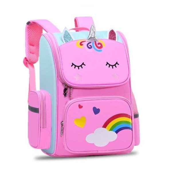 Children Waterproof 3D Primary School Backpack With Reflective Strips - Pink