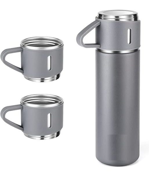 Stainless Steel Thermo Vacuum Insulated Flask Bottle with Cups-Grey-500ml