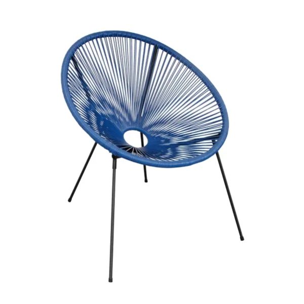 Rattan & Steel Round Perla Patio Chair - Dark Blue