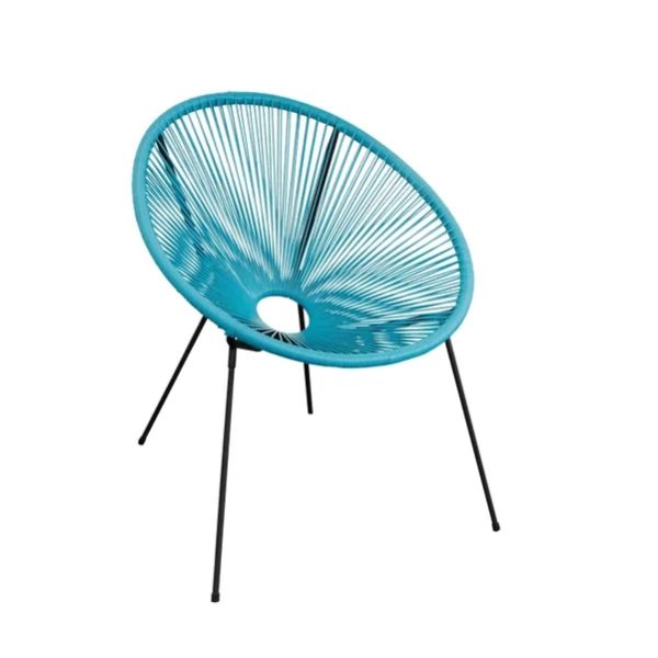 Rattan & Steel Round Perla Patio Chair - Turquois Blue