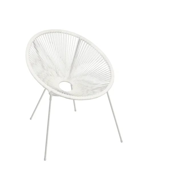 Rattan & Steel Round Perla Patio Chair - White