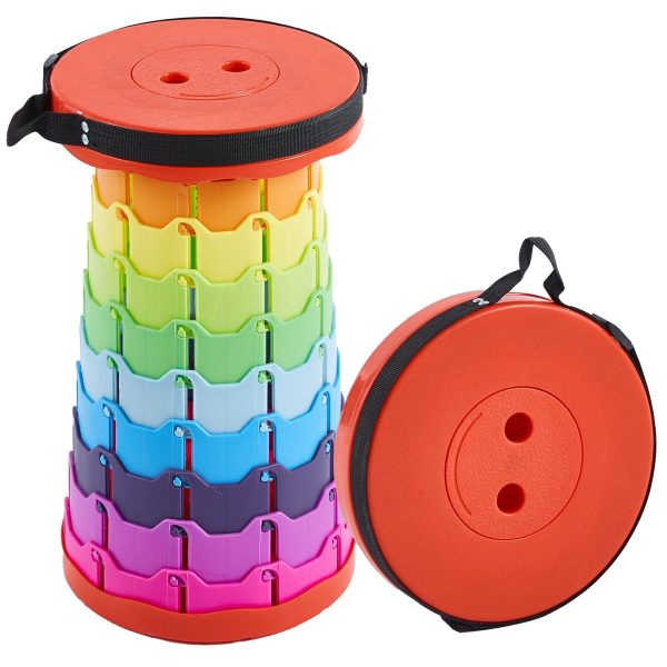 Folding Stool Portable Camping Chair Outdoor Seat Retractable Telescopic - Red