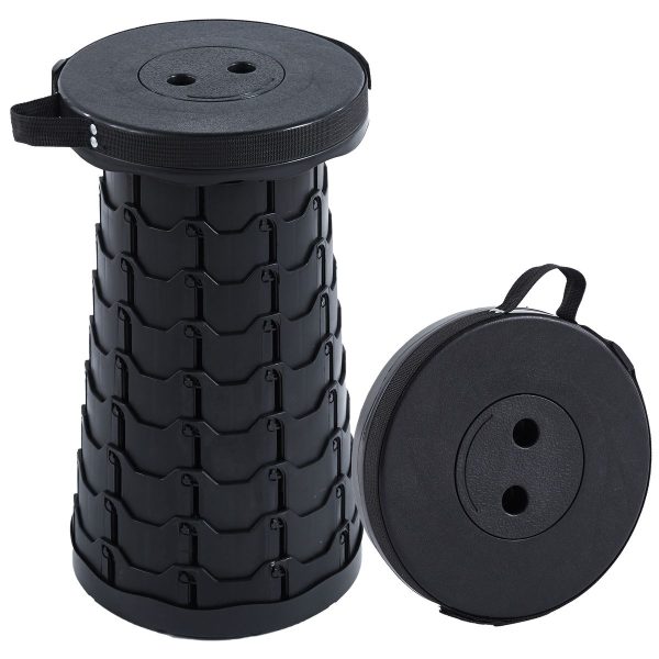 Folding Stool Portable Camping Chair Outdoor Seat Retractable Telescopic - Black