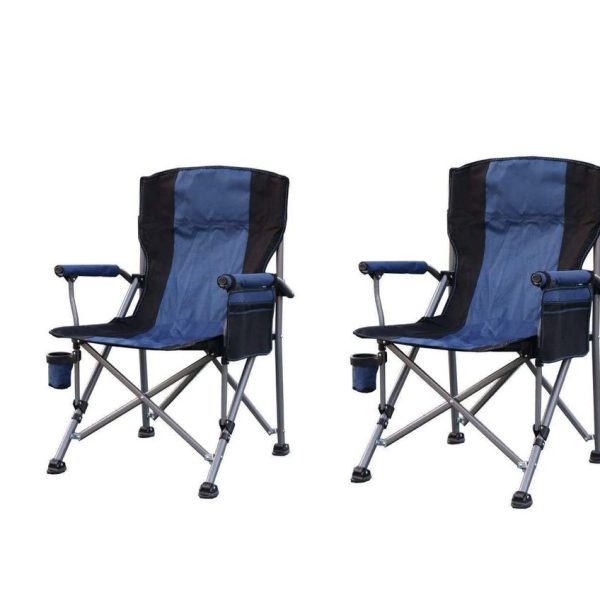 2 x Camping Chairs Folding Camping Chairs - Blue, Black