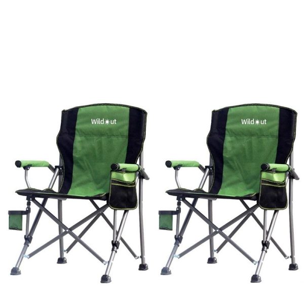 Wildout -2 x Portable Sturdy Folding Camping Chair - Green