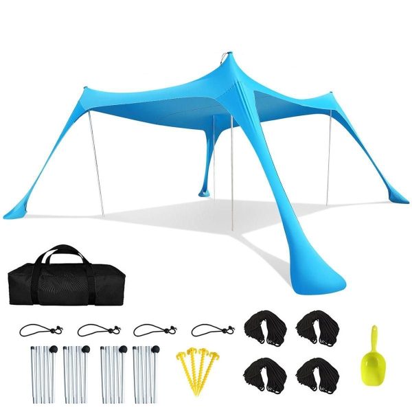 10 x 10ft Beach Tent Canopy Shade Canopy Beach Tent Pop Up Sun Shelter - Blue