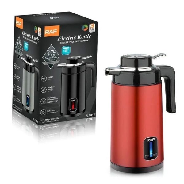 Electric Kettle 2.7L Stainless Steel Double Wall - Red