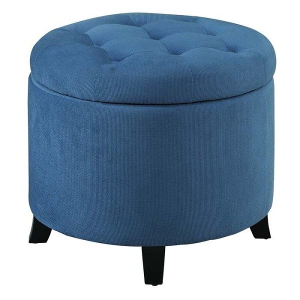 Avers Upholstered Storage Ottoman - Blue Beige
