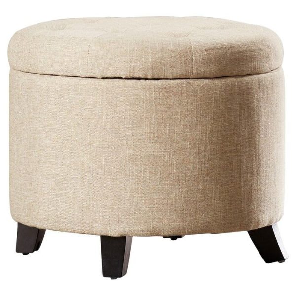 Avers Upholstered Storage Ottoman - Cream Beige