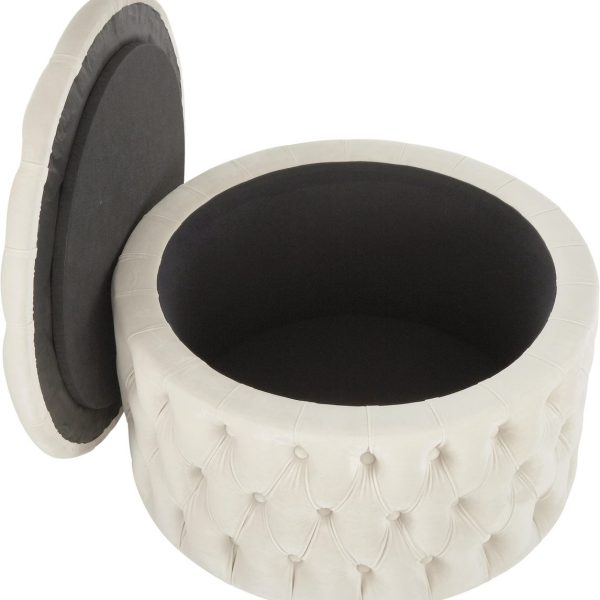 Liane Round Deep Button Ottoman w/ Storage Box - Cream - 80 cm
