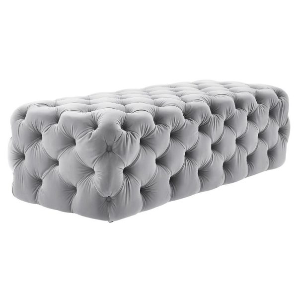 Lifestyle Velvet Jumbo Rectangle Ottoman - Grey