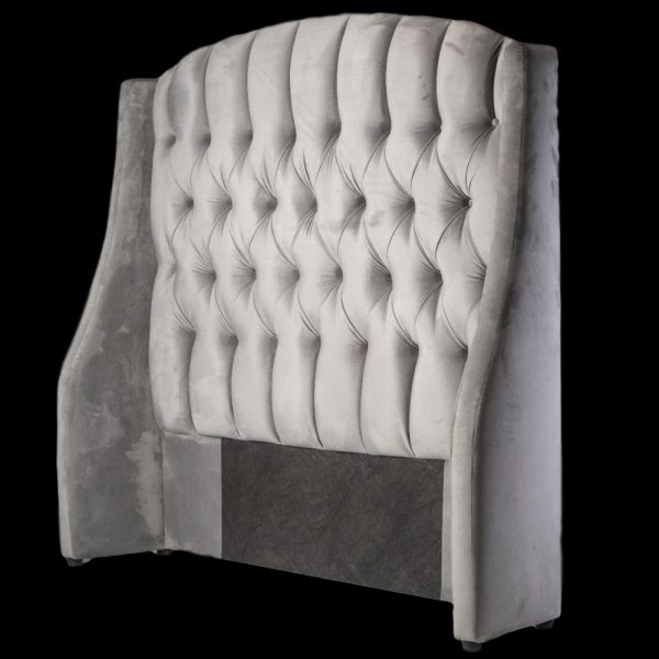 Rounded Arch Deep Button Velvet Headboard with Wings - Dark Grey (Velvet) - Single