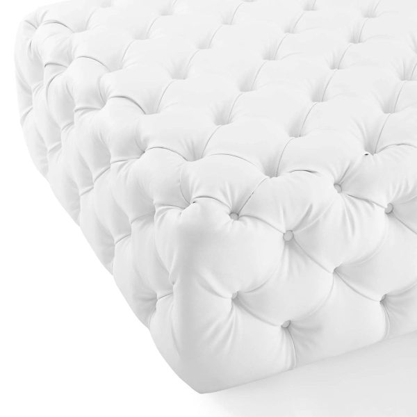 Amour Large Square White Leather Performance Ottoman