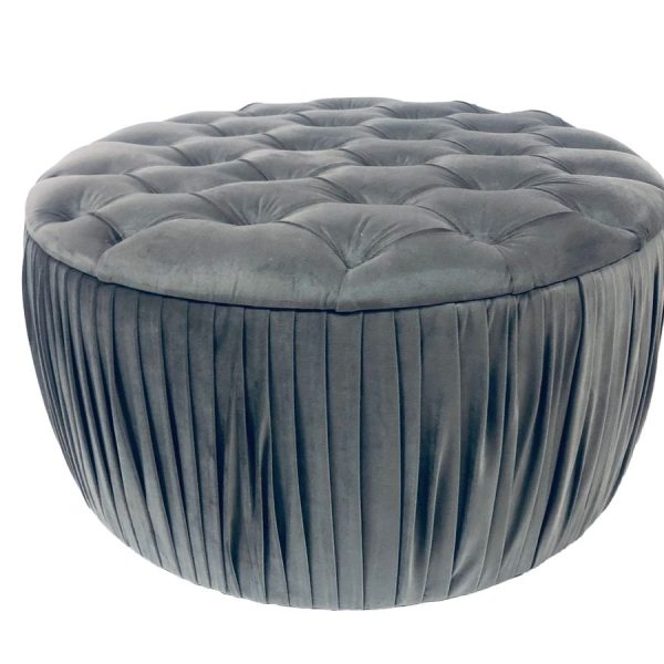 Provence Tufted New Velvet Round Ottoman - Grey/Velvet