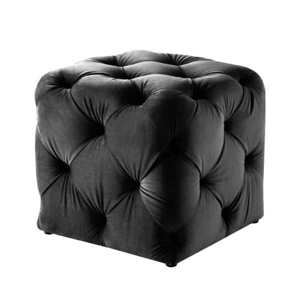 Lifestyle Set of 2 50x50 Cubed Velvet Deep Button Ottomans - Black
