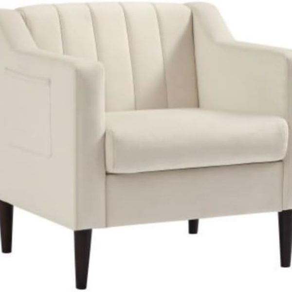 Luna Velvet 1 Seater Sofa Arm Chair - Cream