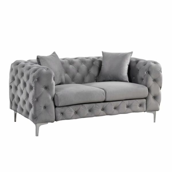 Juliette Tufted Deep-Button 2-Seater Sofa - Velvet - Grey