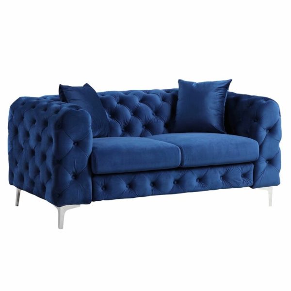 Juliette Tufted Deep-Button 2-Seater Sofa - Velvet - Navy