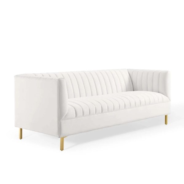 Shift Channel Tufted Sofa - White Leather