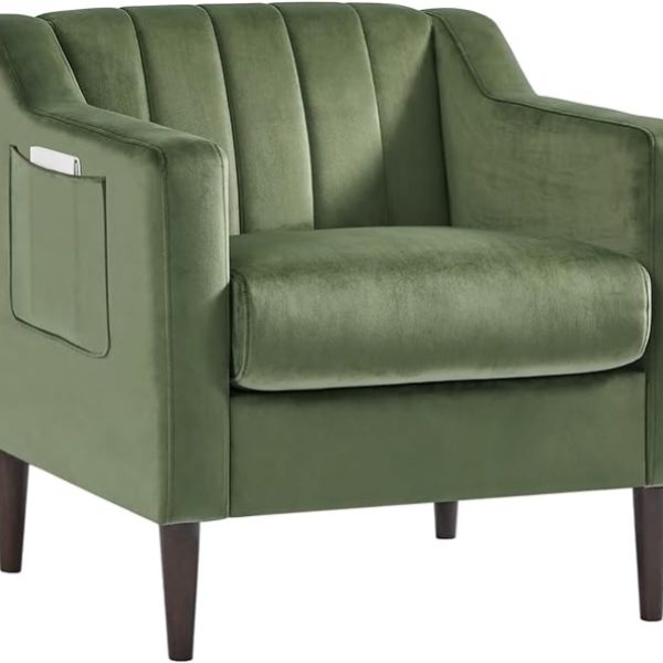 Luna Velvet 1 Seater Sofa Arm Chair - Green