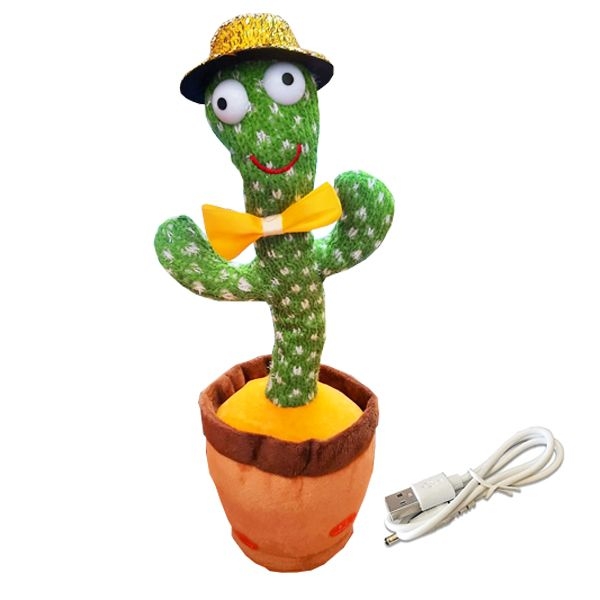 Dancing, Singing, Repeating Light Up Rechargeable Cactus - Gold Showman