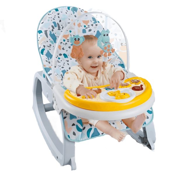 3-in-1 Baby Music Rocking Chair with Table Bedside Bell Music Piano - Blue
