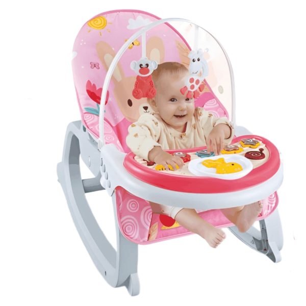 3-in-1 Baby Music Rocking Chair with Table Bedside Bell Music Piano - Pink