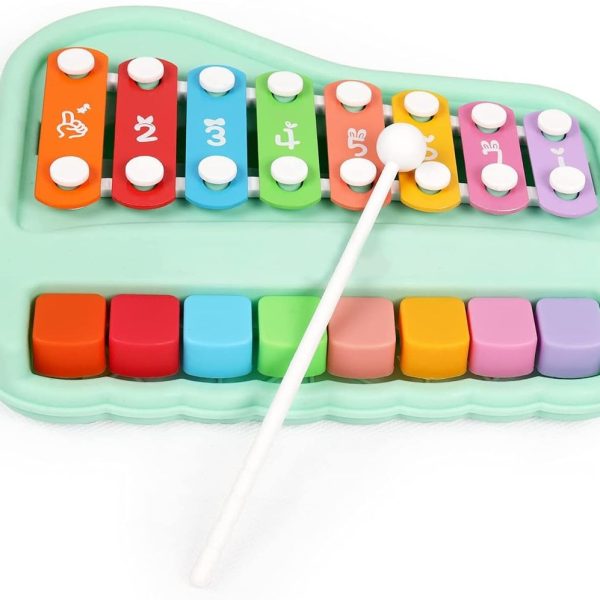 2 in 1 Piano Xylophone Musical Educational Toy For Kids - Green