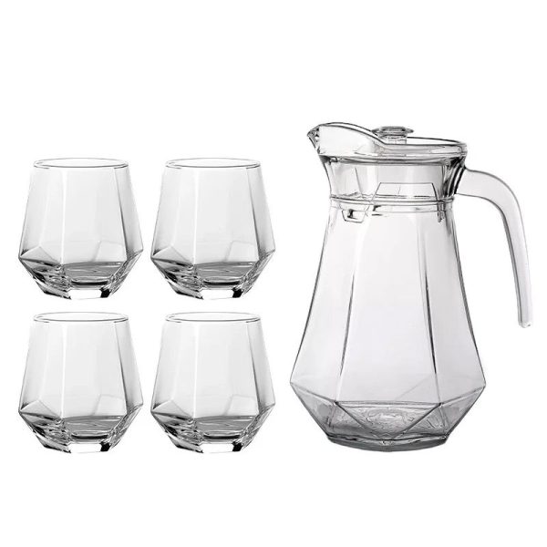 Diamond-shaped glass kettle with high quality tumbler x 4