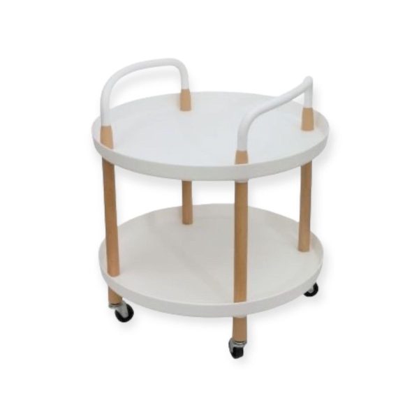Movable Round Coffee Table 2 Tier Storage Trolley Side Table Trolley - White